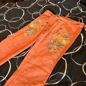 Miss Me light weight Corduroy Embroidered pants cargo LARGE boho festival hippie